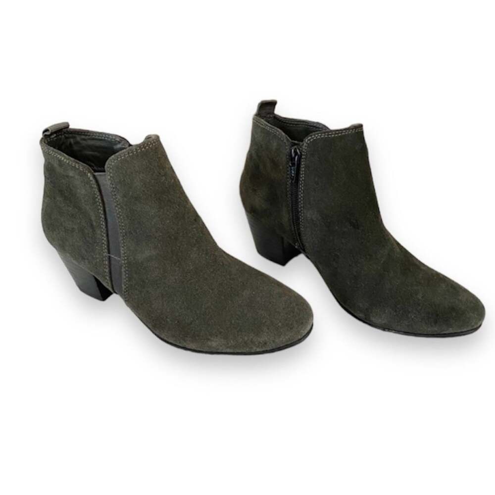 DUNE LONDON Perdy boots women's 6 gray suede leather side zip block heel ankle